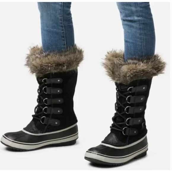 Sorel Women's 11 Black Joan Arctic Suede Waterproof Fur Trim Winter Snow Boots - Picture 1 of 9